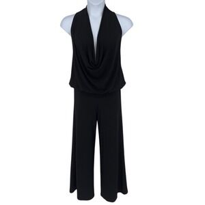 Unaluna‎ Black Halter Jumpsuit Draped Front Wide Leg Size M Minimalist Modern